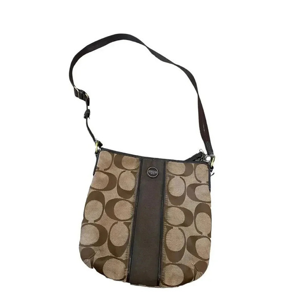 Coach Brown Crossbody Classic C’s Canvas Material Satchel Bag Purse - Picture 1 of 5
